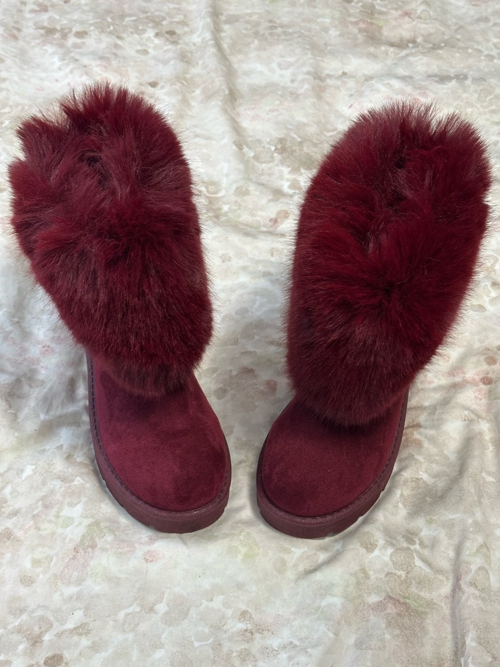 Rouge Helium Wine-Red Faux Fur Winter Boots